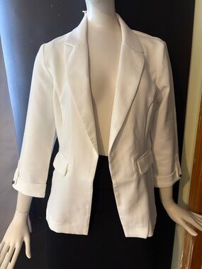Have White Open-Front Women's Blazer with Notch Lapels